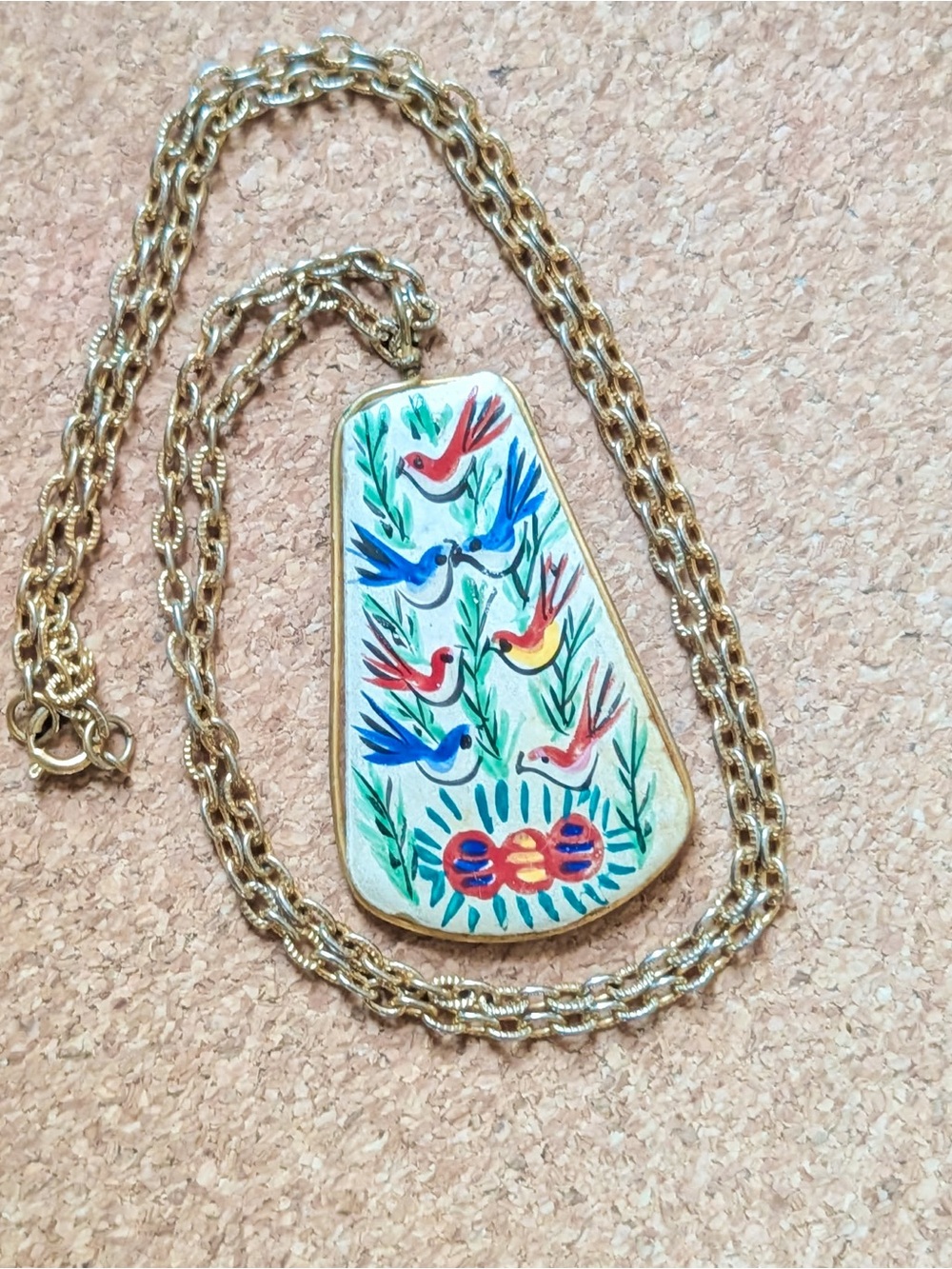 Hand-Painted Bird Ceramic Pendant Necklace